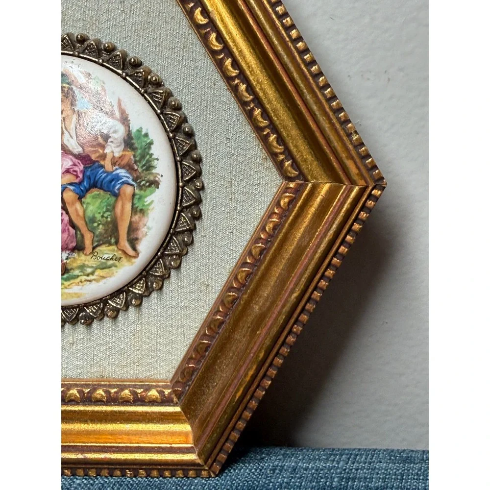Vintage French Provincial Boucher Rococo Style Wall Hanging Porcelain Plaque
